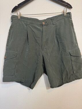 Caribbean Olive Green Silk Relaxed fit Cargo Shorts